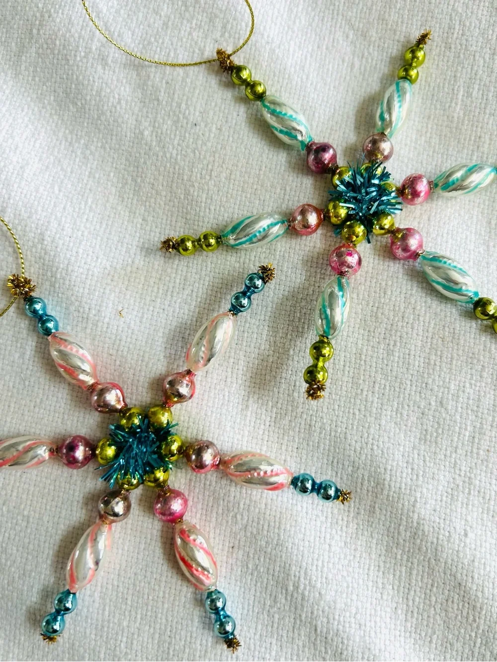 Vintage repurposed mercury, glass bead flowers holiday Christmas ornaments